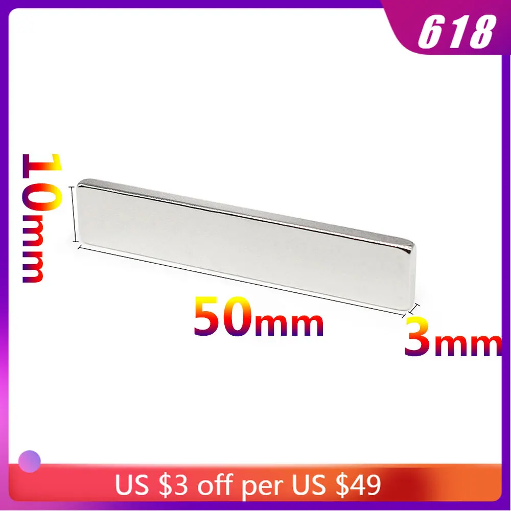 

2/5/10/15/20/30 шт. 50x10x3 мм блок сильный Мощный магнит N35 длинный постоянный магнит 50x10x3 квадратный неодимовый магнит 50*10*3