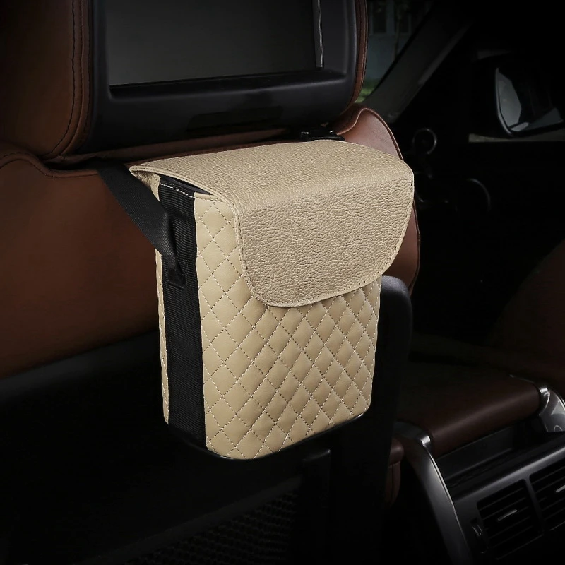 

Car Backseat Hanging Trash Pockets Leather Organizers Multi-Functional Portable Rubbish Waste Storage Box