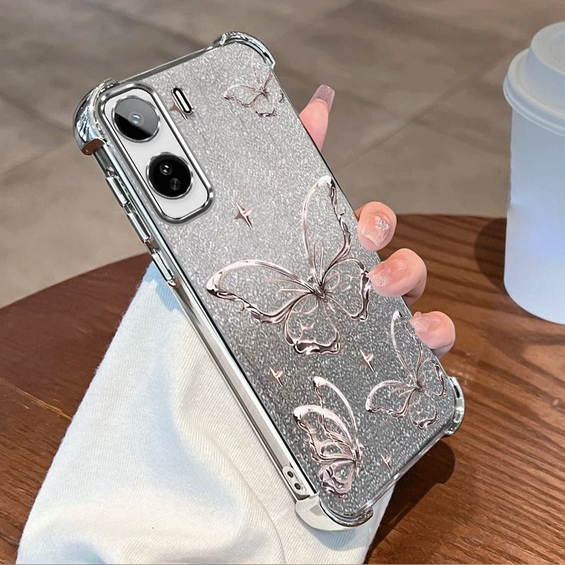 Фото Чехол с блестящим покрытием для Vivo T5 Pro, TPU, противоударный, с узором в виде бабочек, защита углов. №3