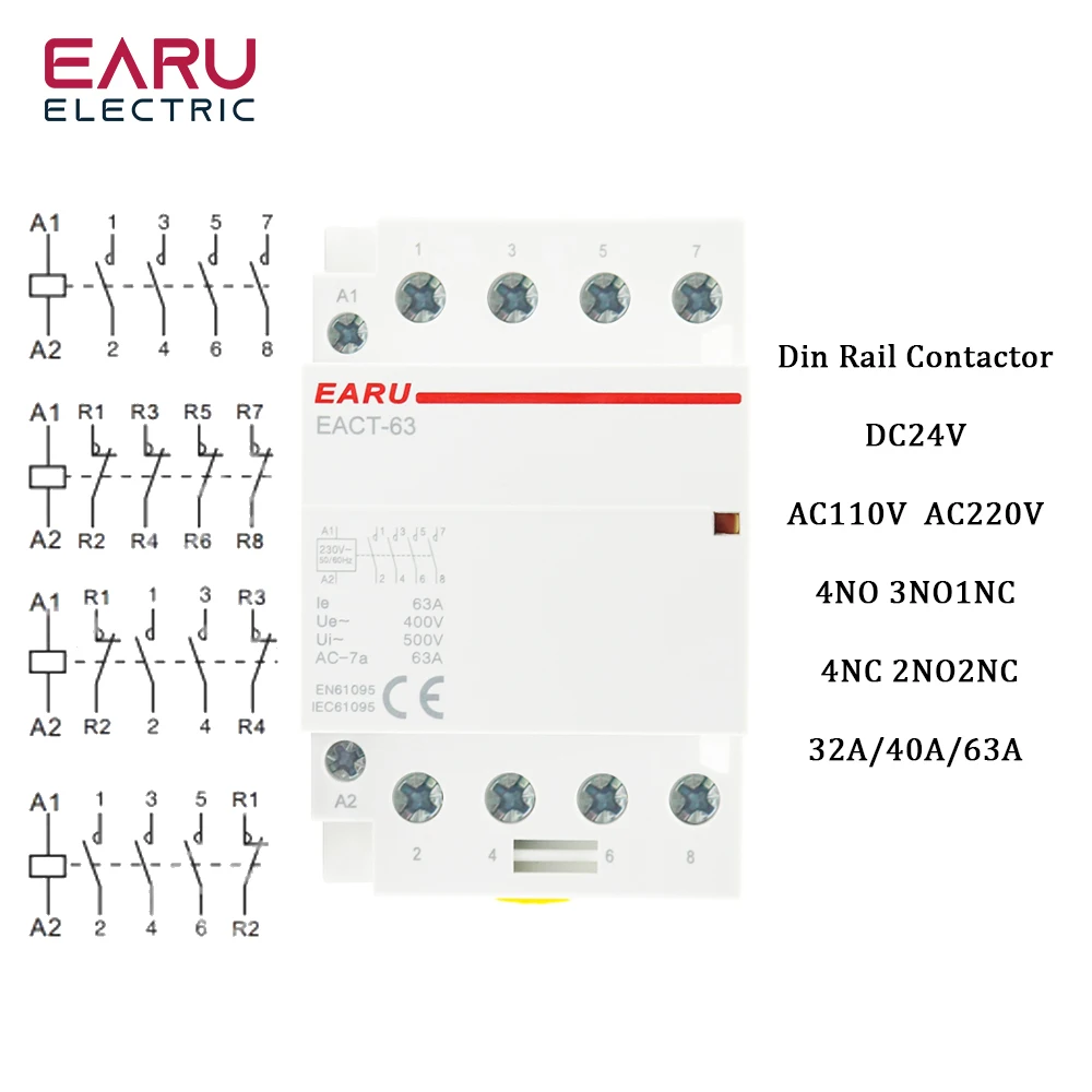 

EARUELECTRIC EACT модульный контактор 4P 63A 110/220В