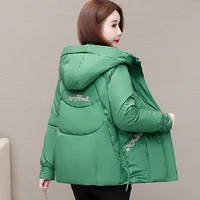 2022 winter loose women short cotton padded bread down parkas with hooded warm thick woman green jackets coats