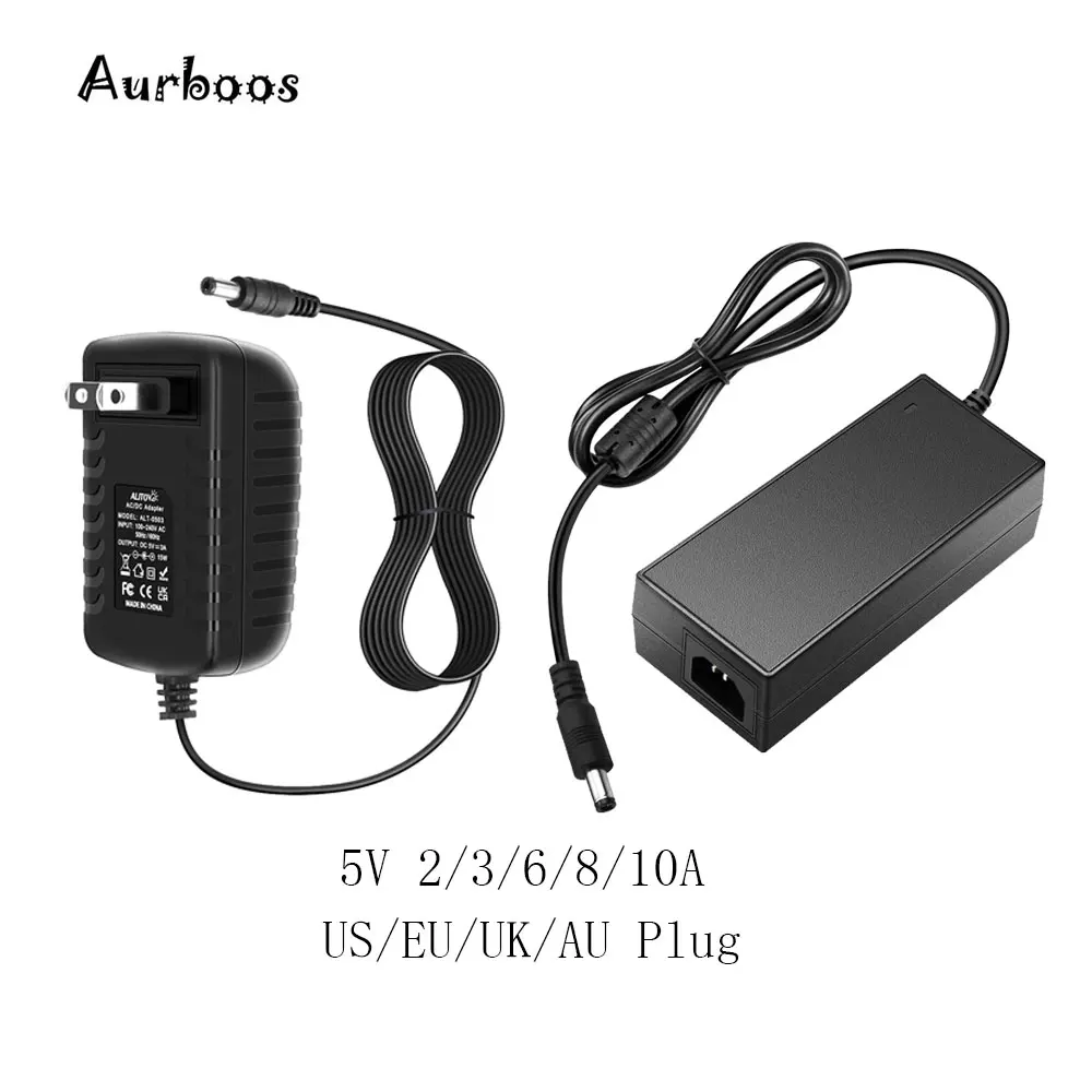 

5V 2/3/6/8/10A LED Adapter 100V-240V AC Power Adapter Wall Charger for Webcam Routers Recorder Speaker & More DC 5V Devices