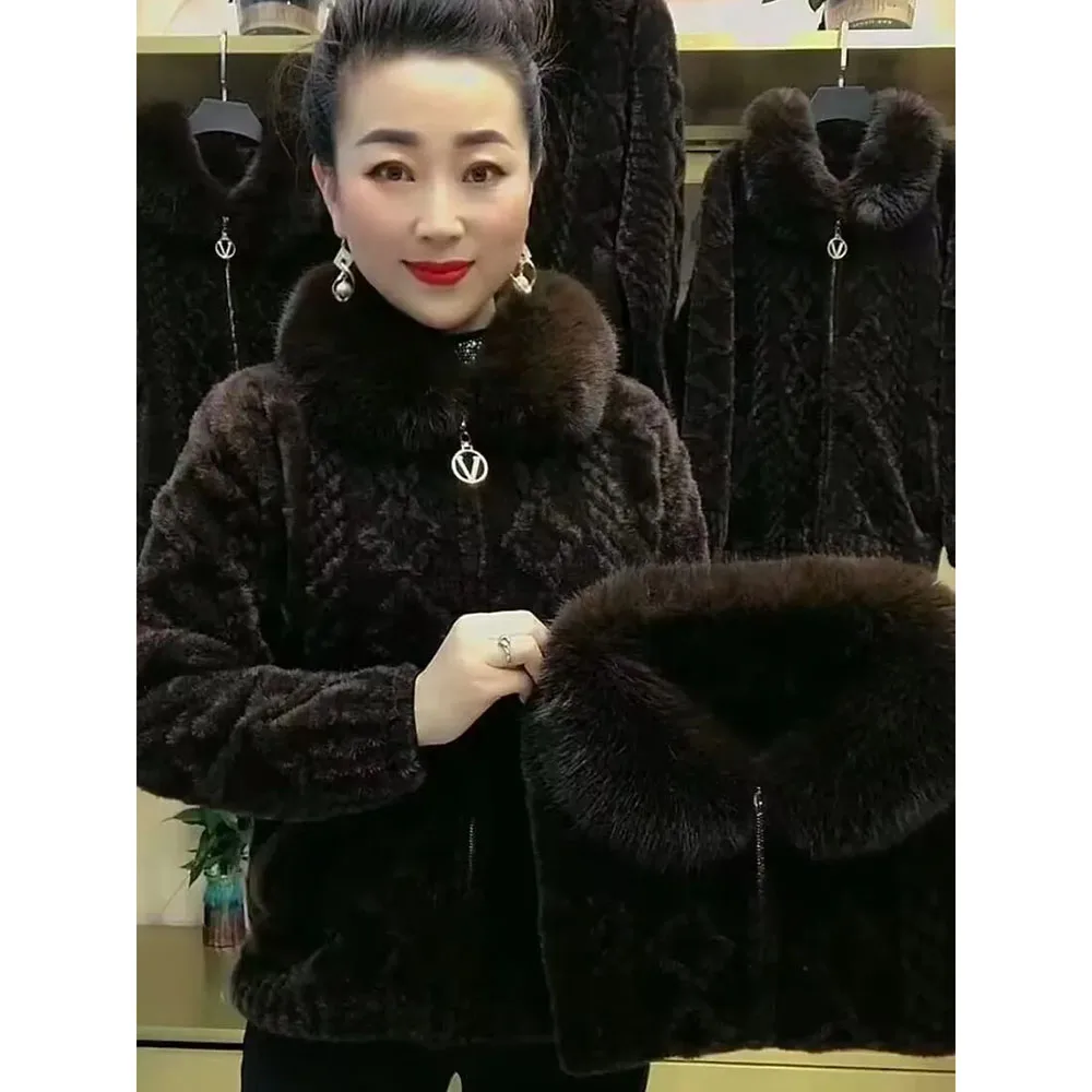 Зимняя куртка для мамы утепленное шерстяное пальто из искусственного норкового