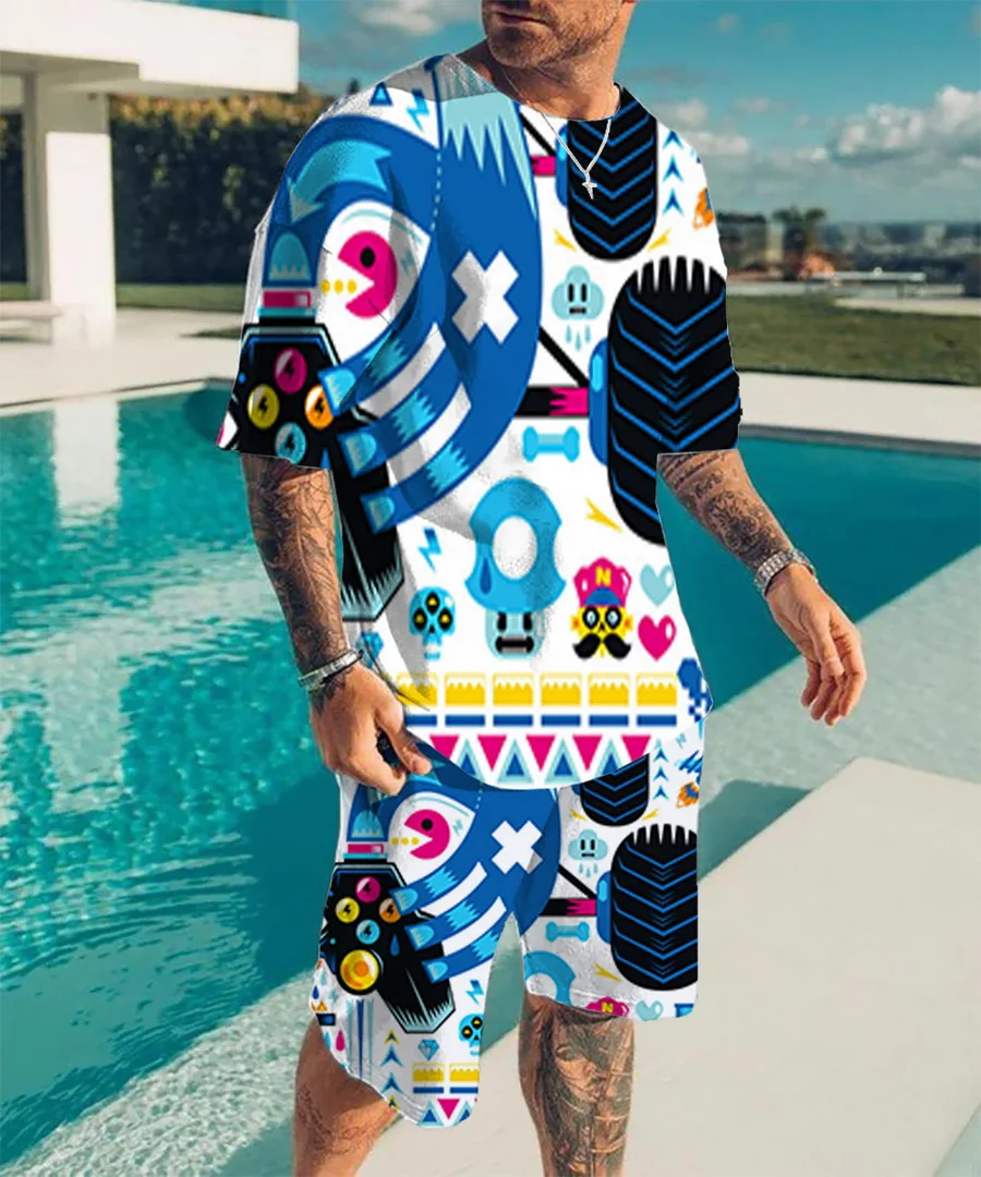 Men's Sportswear 2-Piece Summer Sports Pants Set Trendy Pattern T-Shirt Beach Casual Shorts New Anime 3D Printed Men's