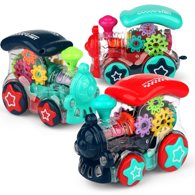 

Electric Mini Train with Omni-Directional Wheels Music Light Transparent Gears Models Car Toys Birthday Gift for Kids