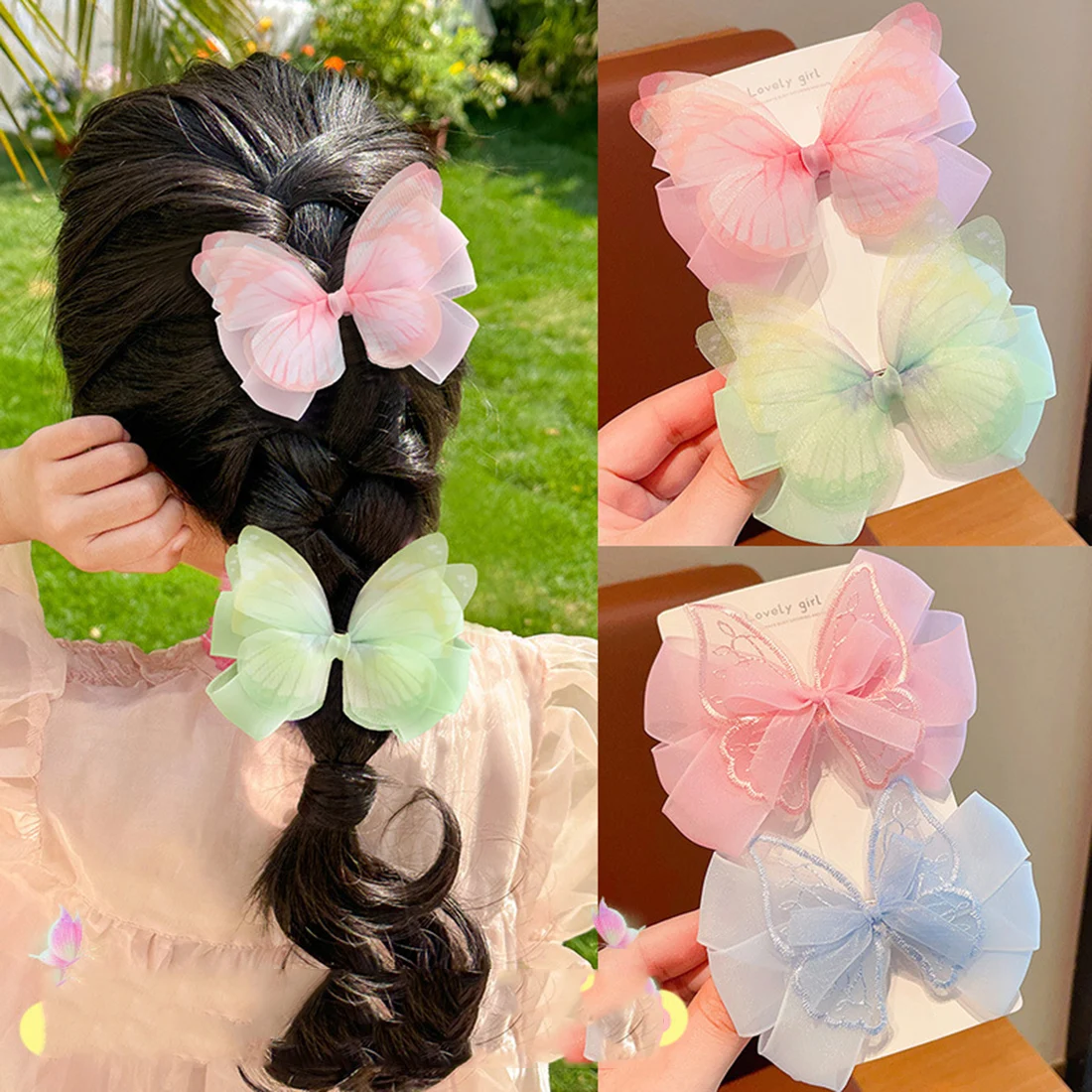 

Mesh Lace Embroidered Butterfly Bow Hair Clips For Girl Kids Cute Kawaii Princess Hairpin Duckbill Clip Fashion Accessories