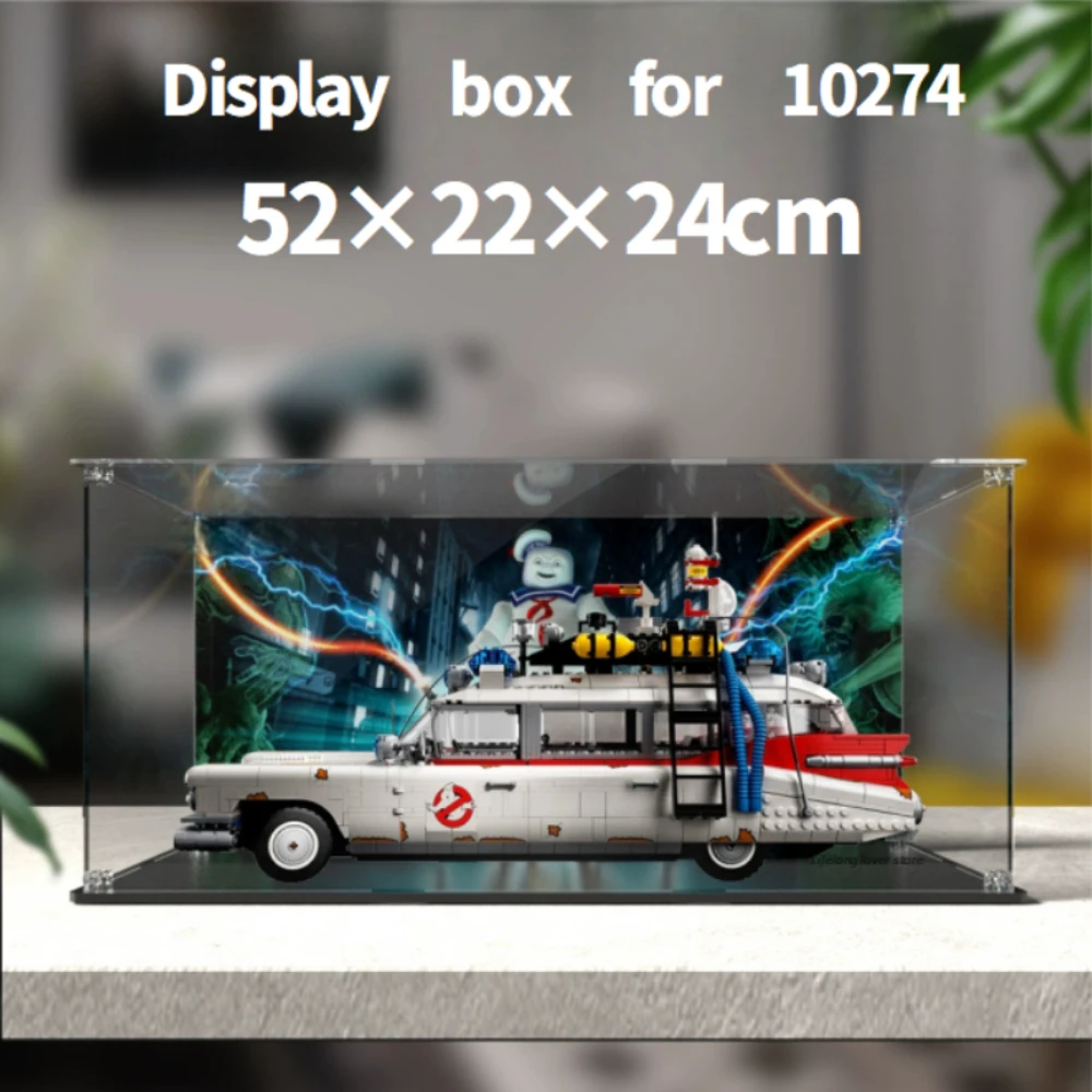 Фото Акриловый демонстрационный бокс толщиной 3 мм Jkw для Lego 10274 Ghostbusters Ecto-1, пылезащитный прозрачный демонстрационный футляр, блоки в комплект не входят, 52×22×24 см. №2