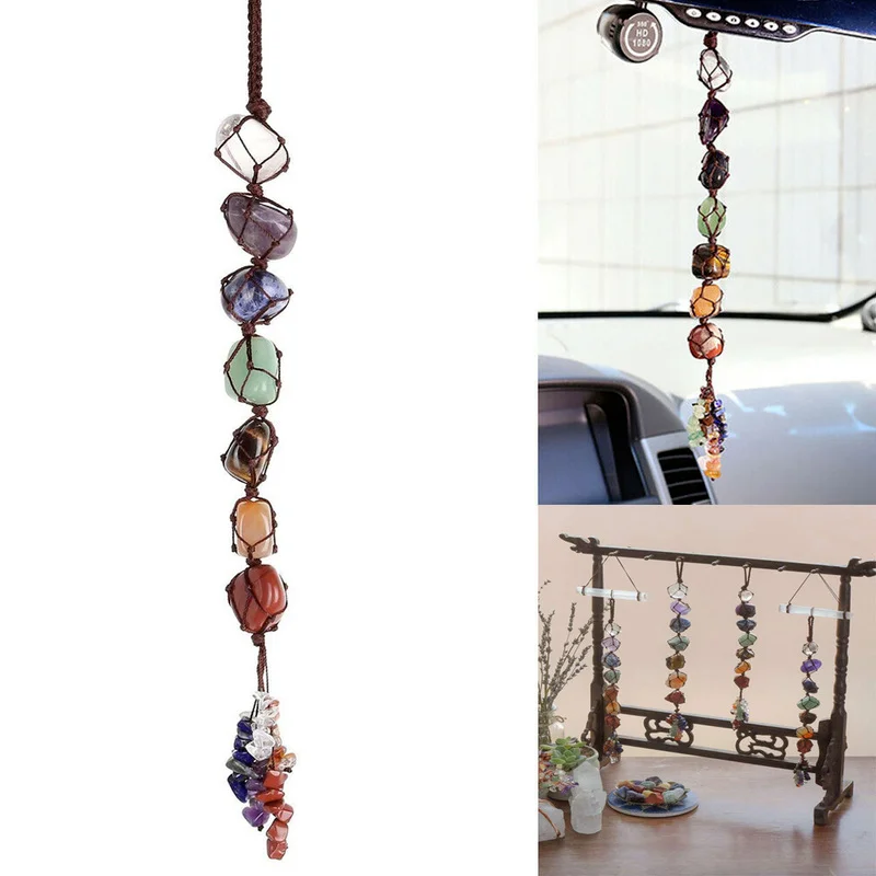 

7 Colors Chakra Gemstone Car Pendant Home Hanging Ornament Natural Stone Tassel Spiritual Meditation Auto Styling Decoration