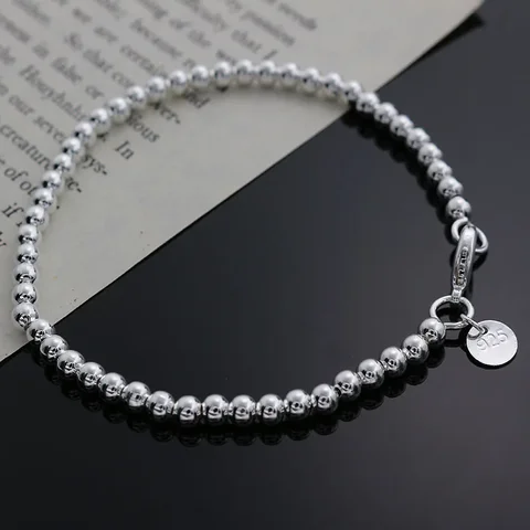 Посеребренный изысканный браслет, модные очаровательные бусины 4 мм для женщин, Лидер продаж, милая серебряная бижутерия, подарок на день рождения H198
