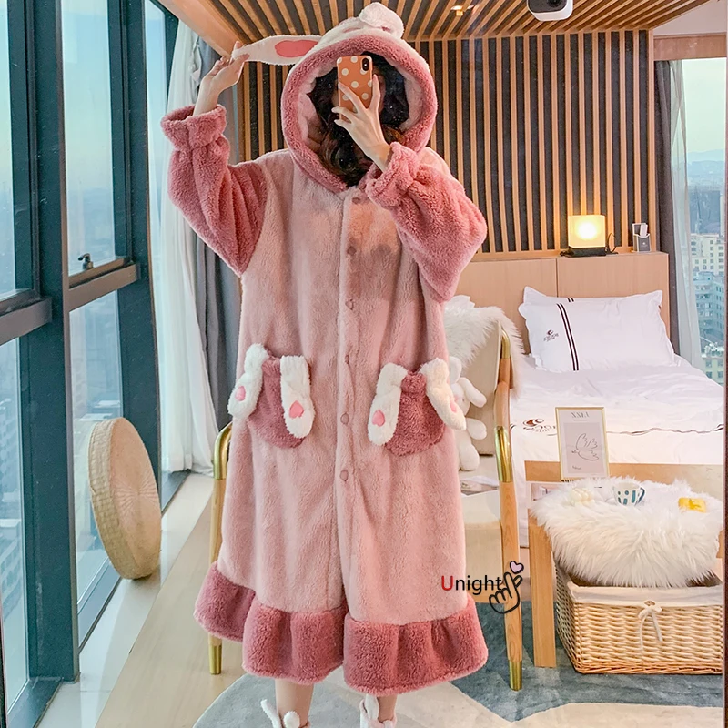 Женская Длинная зимняя Пижама-кимоно с капюшоном и карманами | одежда