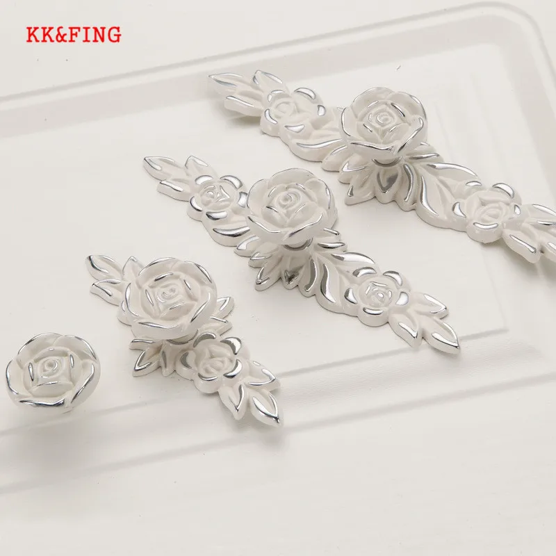 

KK&FING European Lvory White Rose Flower Kitchen Cabinet Handles Wardrobe Cupboard Door Pulls Drawer Knobs Furniture Hardware