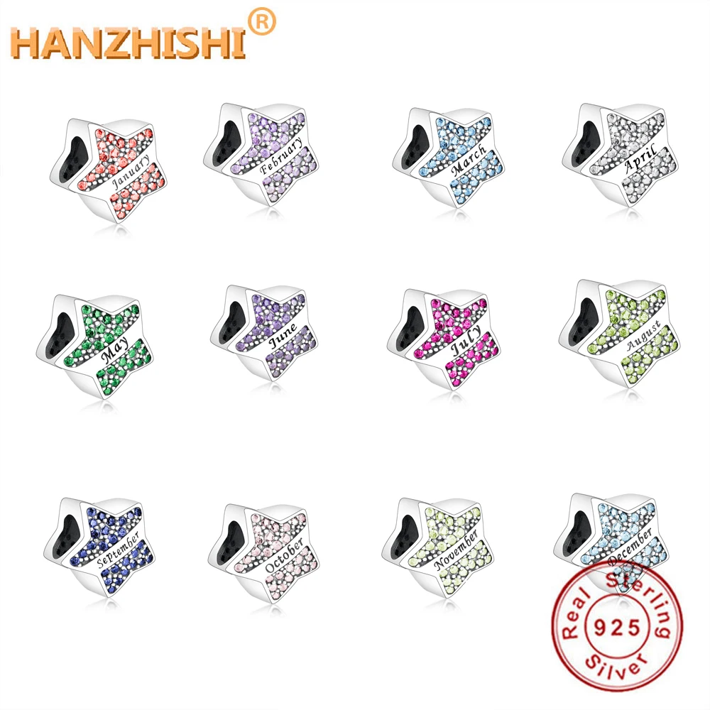 

Authentic 925 Sterling Silver Pave Dazzling Birthstone Star Charms Beads Fits Original Bracelet Necklace Jewelry Birthday Gift
