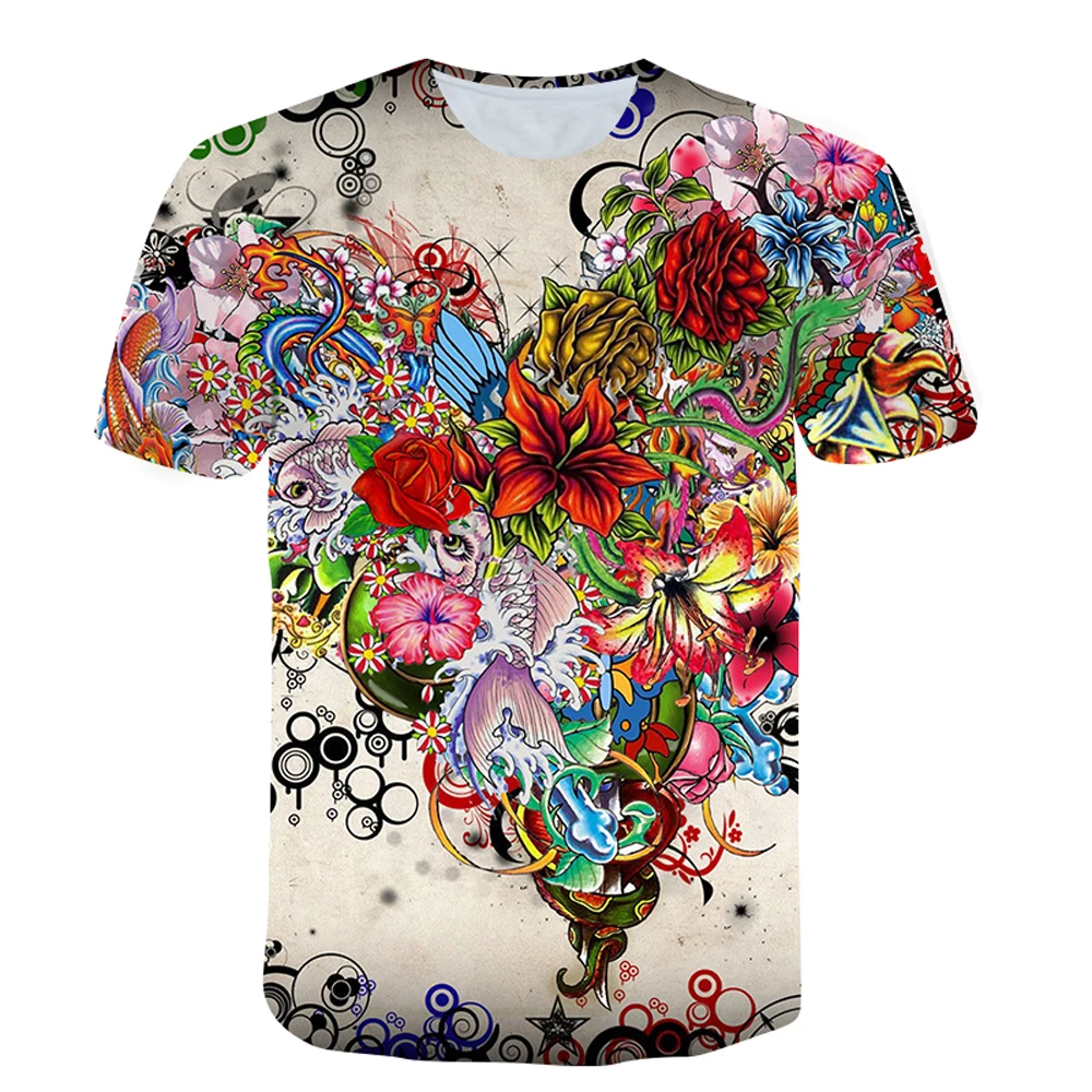 

2022 Summer Fashion Men Flowers Butterflies graphic t shirts 3D Personality Trend Hip Hop Print T-shirt short sleeve t-shirts