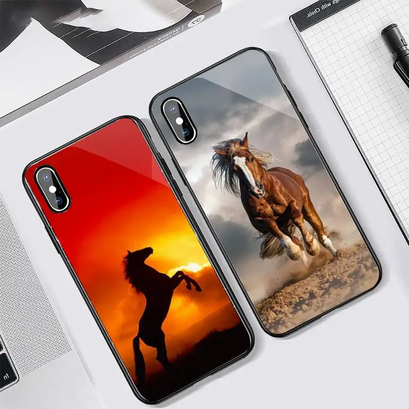 

running horse Phone Case Tempered glass For iphone 11 12 13 PRO MAX mini 6 7 8 plus X XS XR