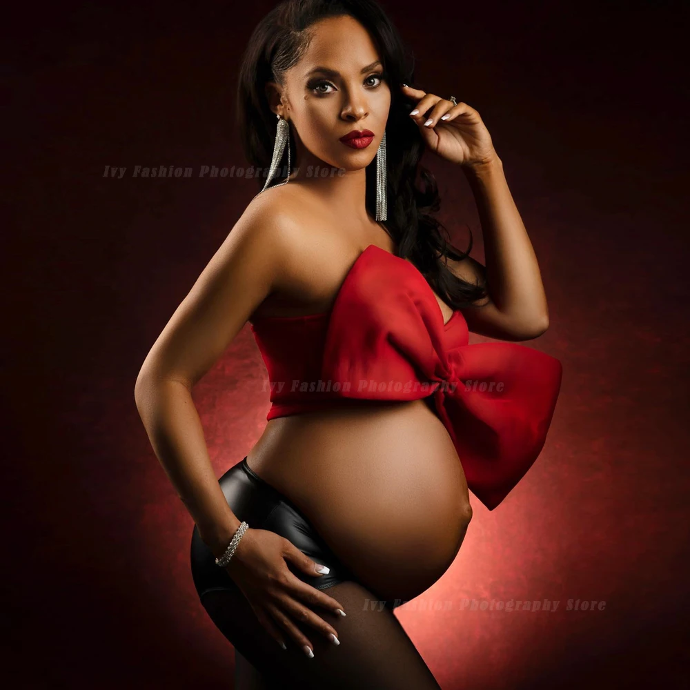 Модное красное платье с большим бантом, платье с открытыми плечами, платье для беременных, платье для фотосъемки для женщин