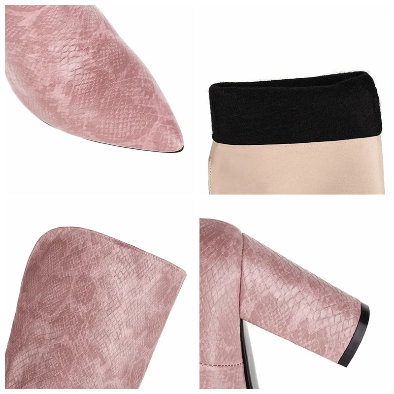 ORCHALISA Зимние сапоги до колена с острым носком массивный каблук 8 см без шнуровки