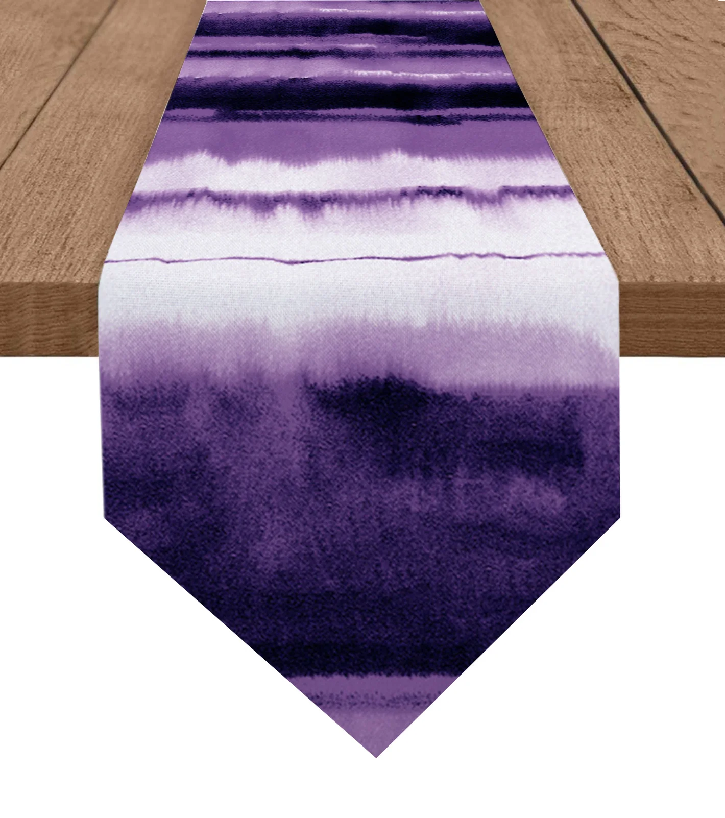 

Watercolor Stripes Gradient Purple Table Runners Printed Coffee Tablecloth Wedding Decoration Modern Home Party Table Runners