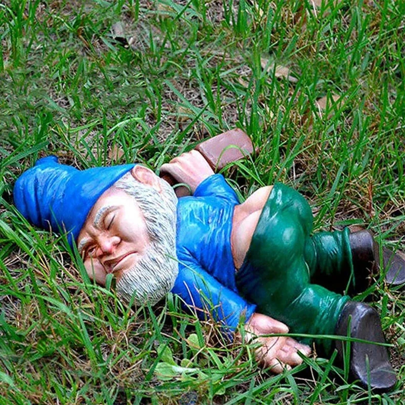 

S/M/L Blue Red Dwarf Lying Drunk Gnome Statues Fairy Garden Decor Ornaments Flower Pot Micro Landscape Outdoor Figurine Ornament