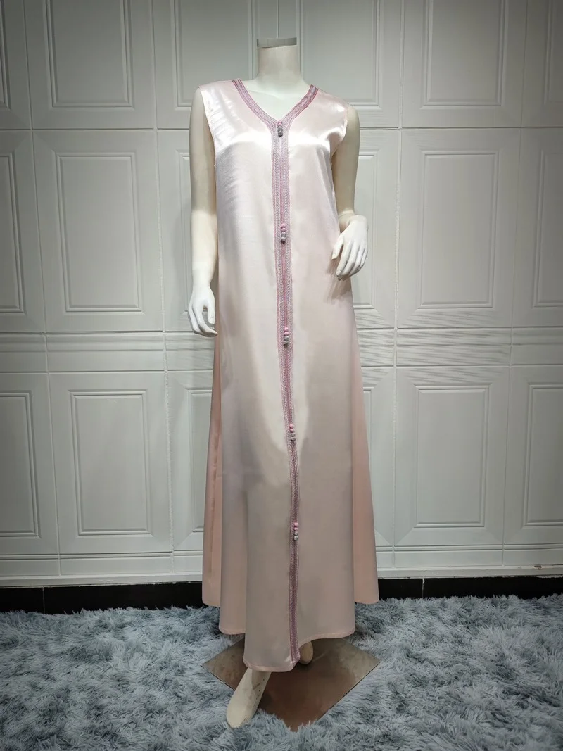 2 Piece Abaya Set Vest Long Dress Chiffon Kimono Eid Dubai Moroccan Caftan Evening Dresses For Women Arabic Muslim Clothes 2022