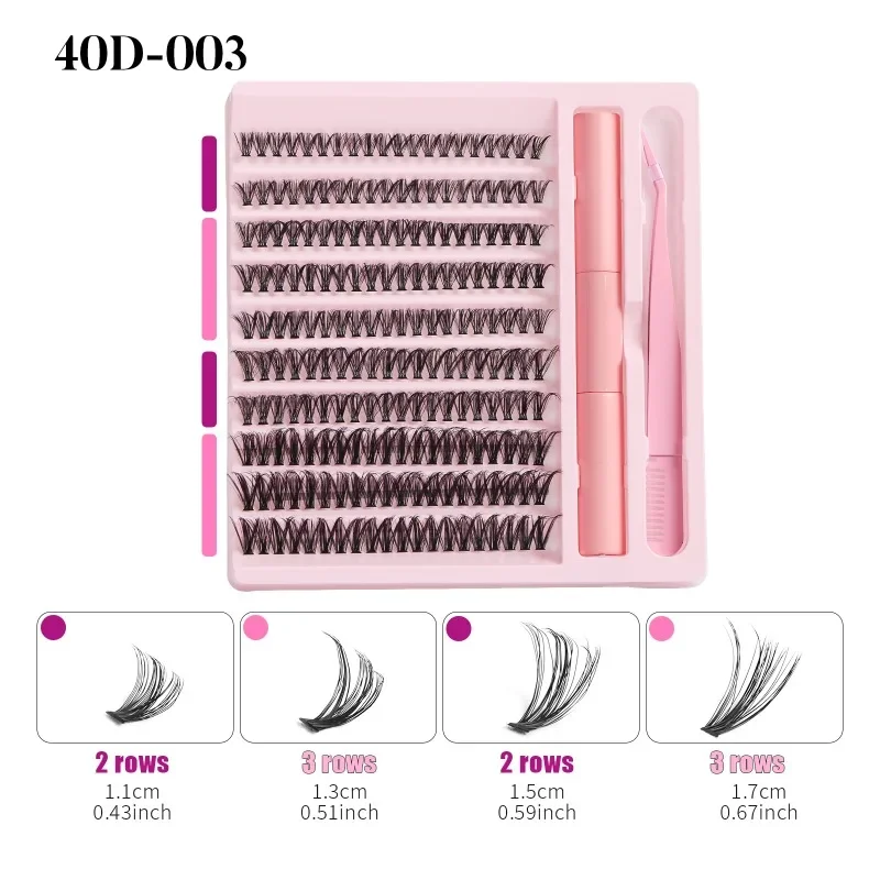 Набор для наращивания ресниц своими руками 200 шт. — 40D отдельные кластеры (микс 16