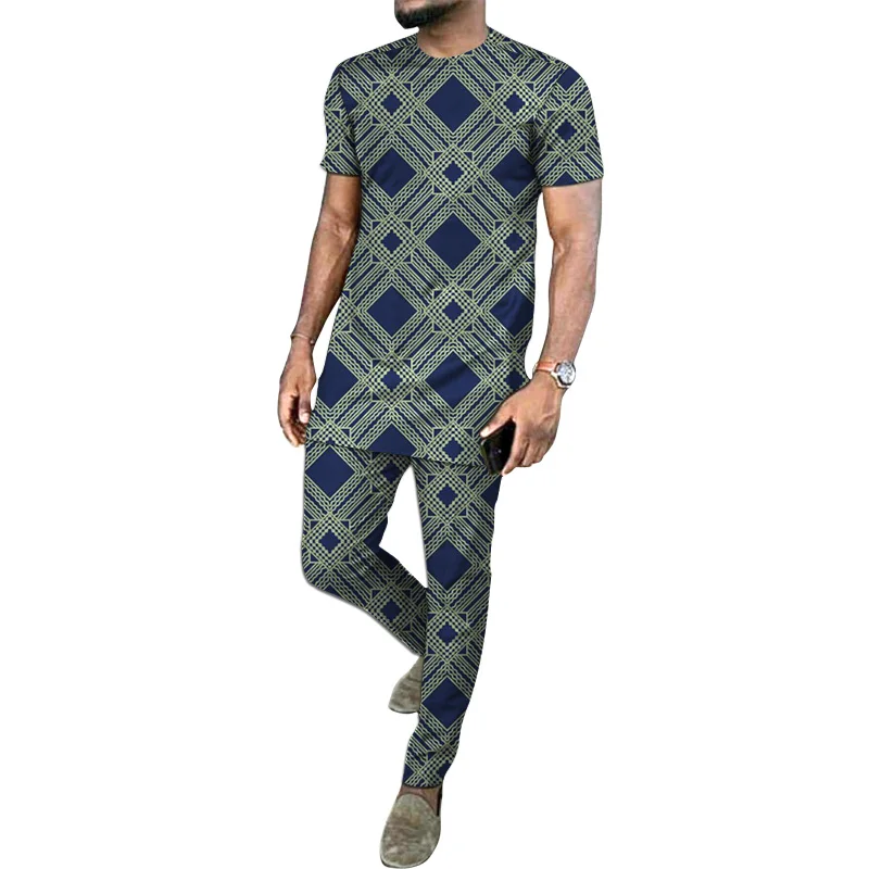 Африканская одежда мужские принты Дашики рубашка с коротким рукавом и брюки