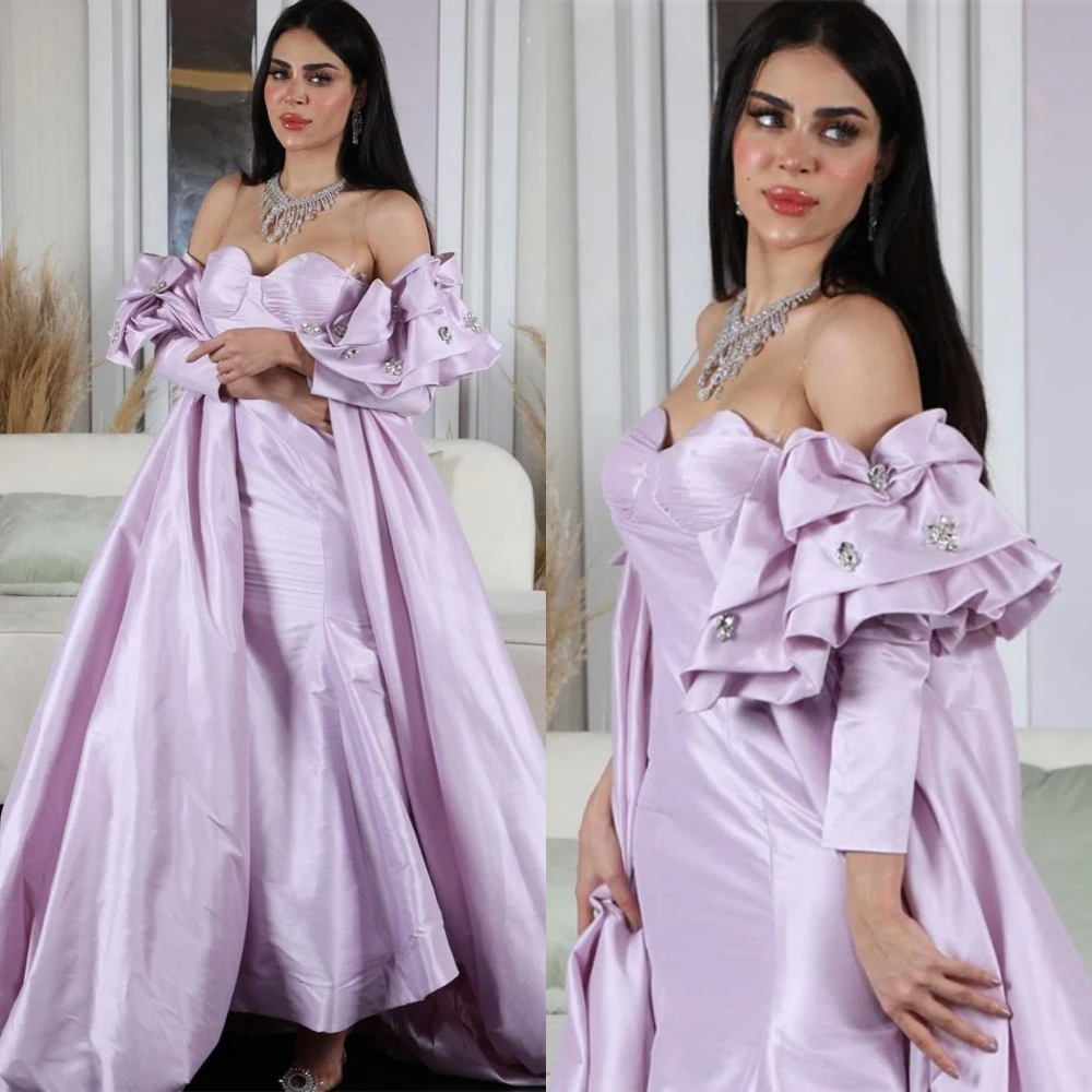 

Prom Dresses Fashion Elegant Off the Shoulder Mermaid Party Dress Floor Length Satin Ruched Formal Evening Gowns gaun pesta