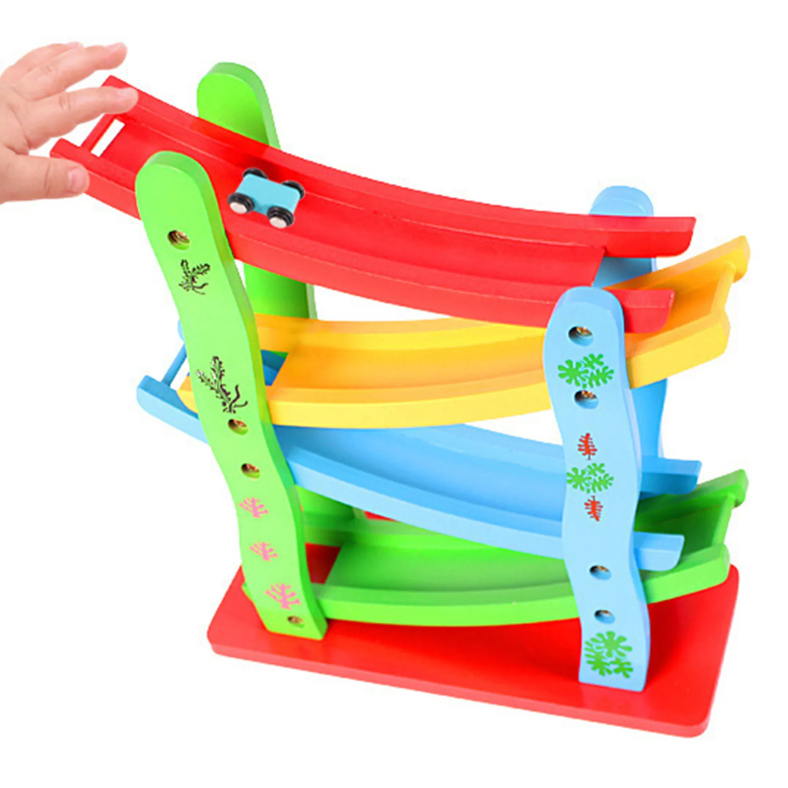 

Wooden Car Ramp Racer Toy Fun Four-Layer Glider Children's Wooden Toy Boy Inertial Race Track Car Ramp Toy For Toddler