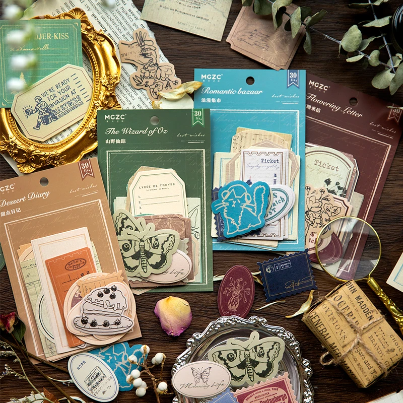 

30Pcs Material Vintage Narrative Notes Decoration Ledger Backing Material Collage Writing Notebooks Package Gift Base 130*80mm