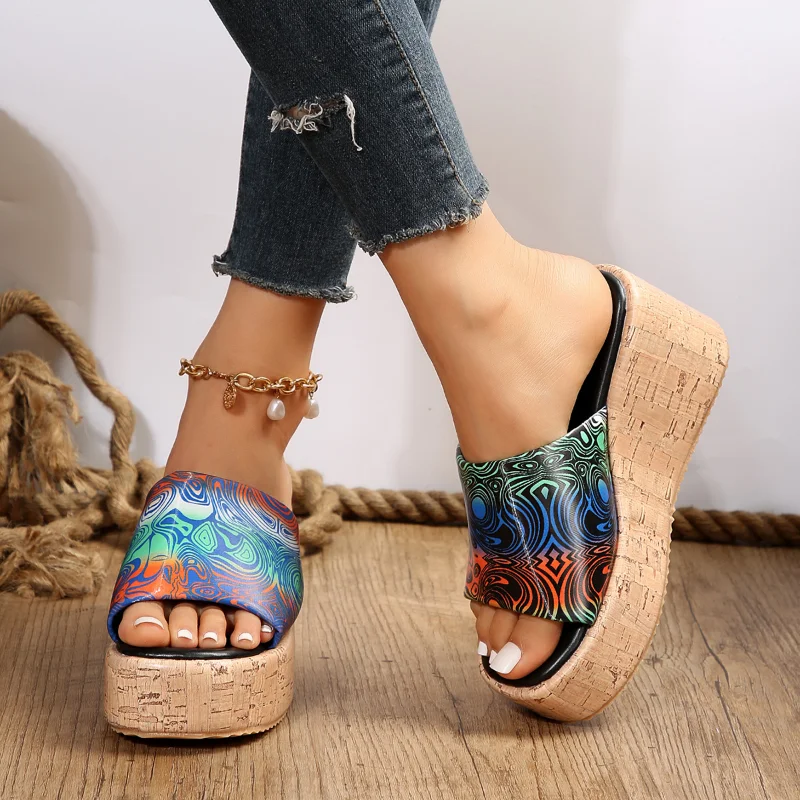 Women's Casual Wedge Platform Slippers 2023 Summer Fashion European Style Simply High Heel Sandals Ladies Outside Walking Shoes