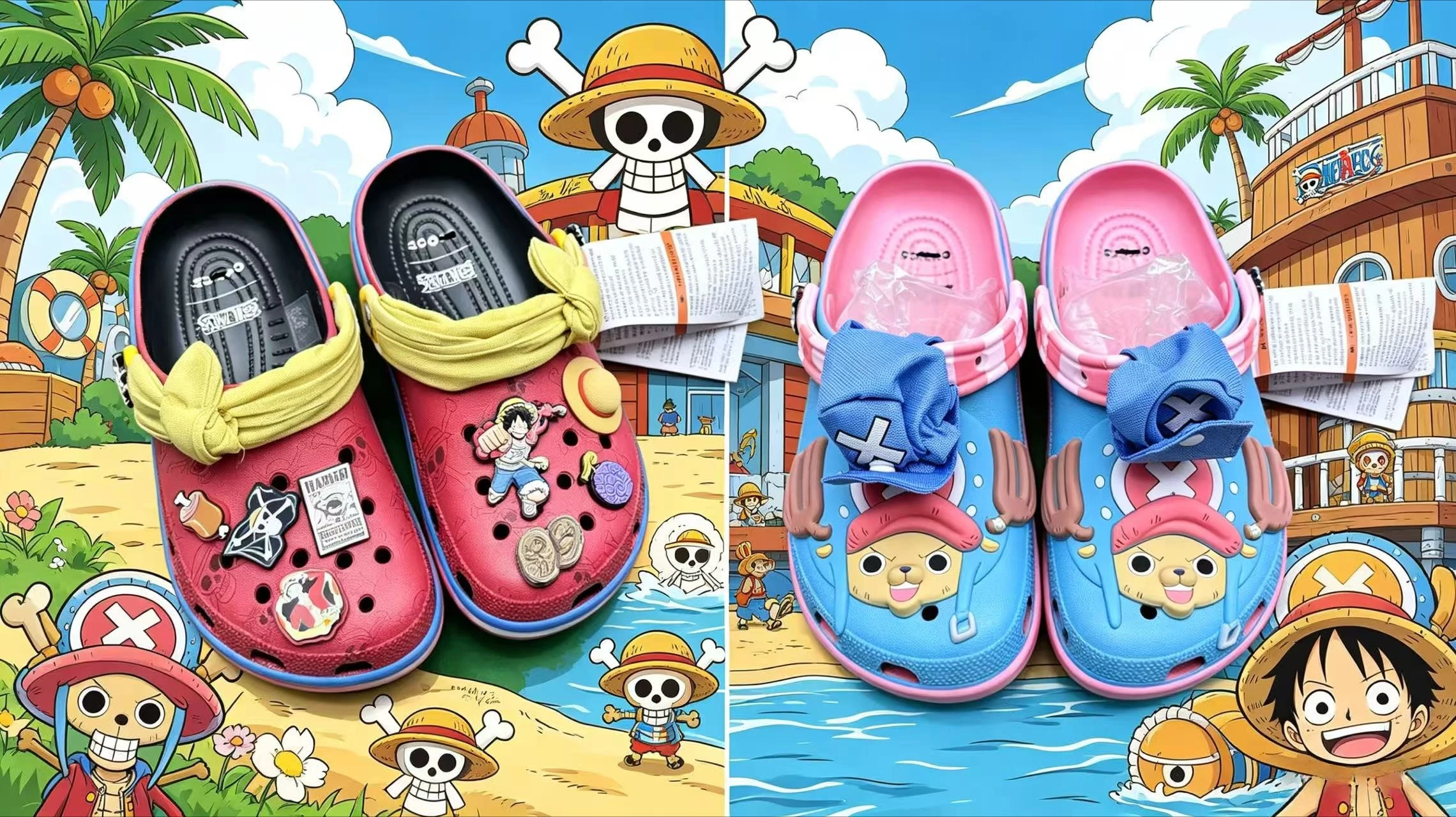 Фото Новые пляжные сандалии-клоги в аниме-стиле One Piece с Луффи, коллекция 2026 года №1