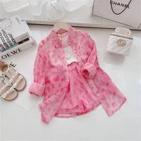 girls pink leopard print clothes set 2022 summer kids sunscreen long shirt with shorts 2 piece suit 2 8 years children outfits