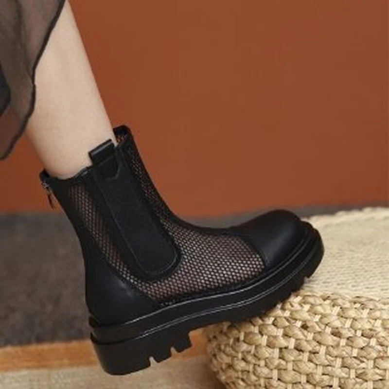 

Women Flats Chelsea Boots Mesh Platform Sandals 2022 Spring Summer Sexy Dress Casual Cool Boots Sandals Shallow Women Shoes Lady