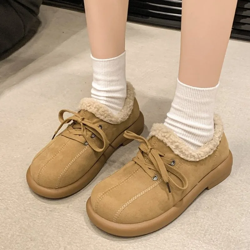 Новые зимние хлопковые туфли на низком каблуке женские замшевые с круглым носком