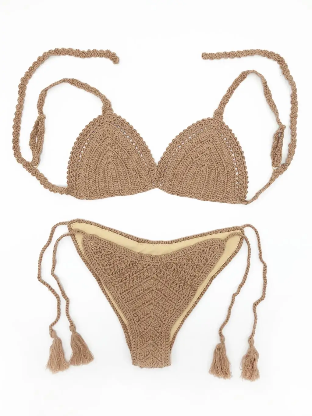 

Women Crochet Swimsuit Female Bikini Sets Two-Piece Triangle Swimwear Hollow-out Tops Mujer Sexy High Quality Cotton Beachwear