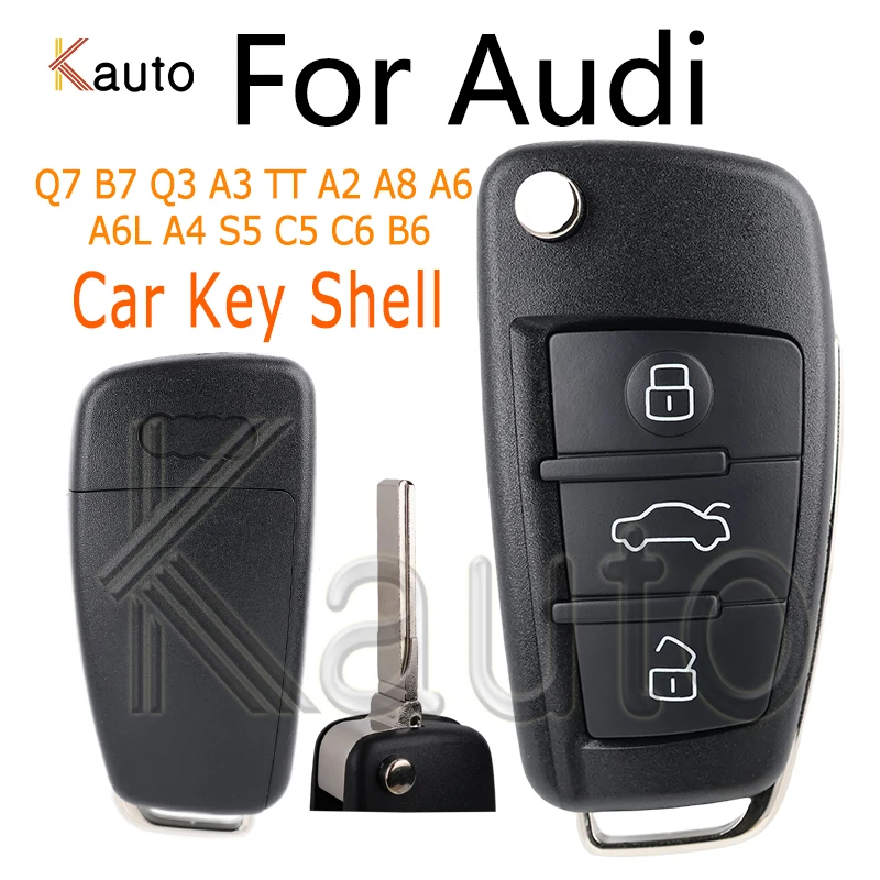 Фото Чехол для дистанционного ключа для Audi Q7 B7 Q3 A3 TT A2 A8 A6 A6L A4 S5 C5 C6 B6 3-кнопочный сменный флип-складной корпус для смарт-ключателя автомобиля №1
