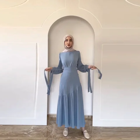 Женская юбка в арабском стиле, однотонная Повседневная Осенняя юбка с поясом