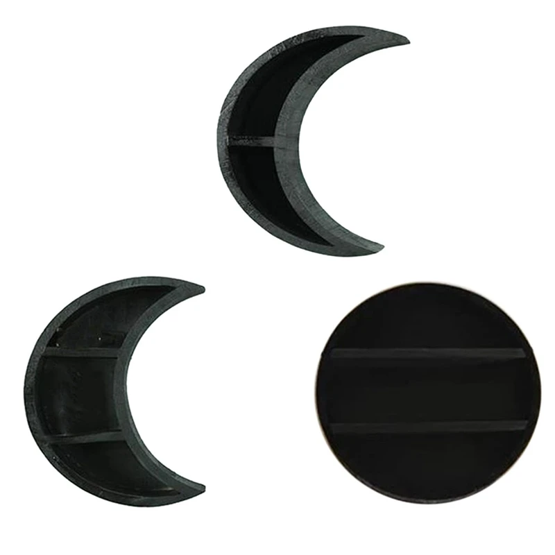 

Boho Style Wooden Moon Shelf Set Wall Decor Crystal Display the Moon Phase Wood Shelves Crescent Oil Rack