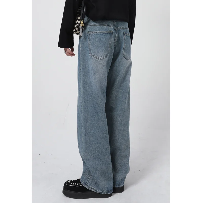 Men Clothing 2022 New Recreational Comfortable Blue Irregular Jeans Loose Temperament Versatile Wide Leg Trousers Autumn Female