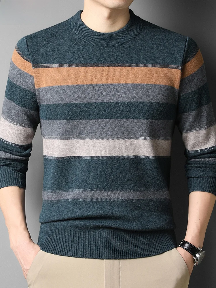 Hengyuanxiang Мужской свитер среднего возраста с круглым вырезом в полоску