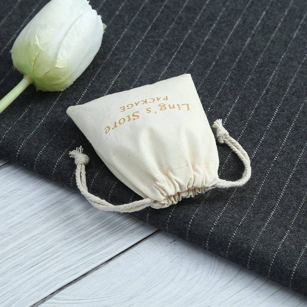 100pcs Customize Logo Print Pouches Storage Packaging Drawstring Nature Cotton Jute Ring Earings Gift Bags Organizer for Jewelry