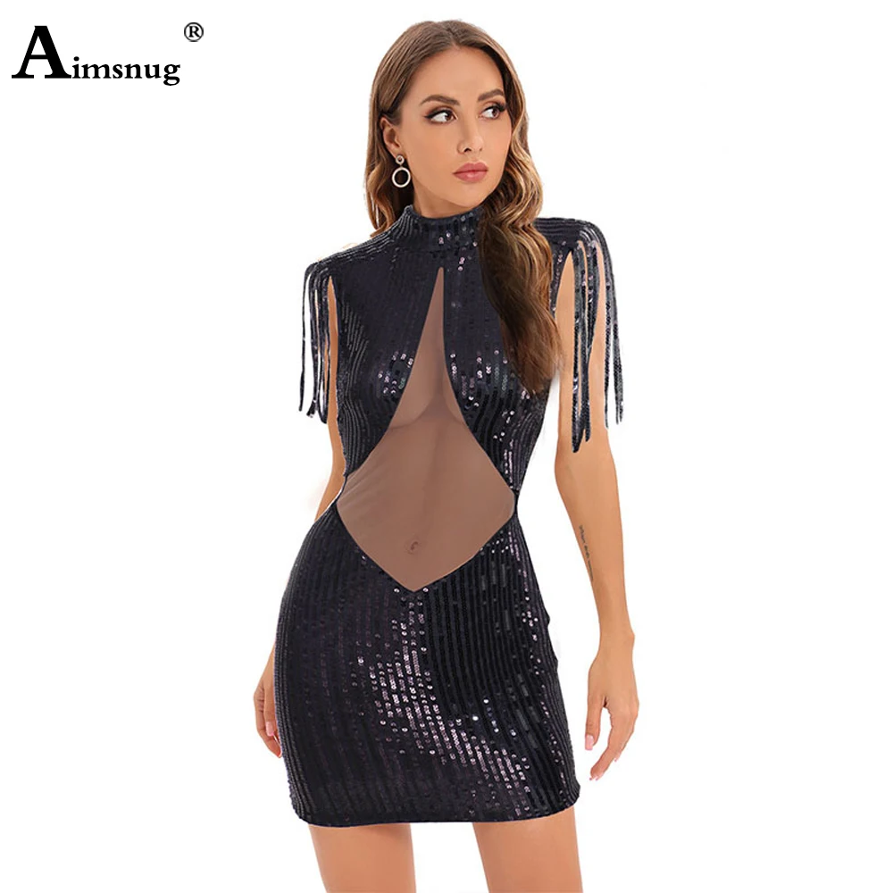 

Женское элегантное короткое платье, облегающее мини-платье составного кроя с кисточками и рукавами, женское модное платье с блестками, собл...