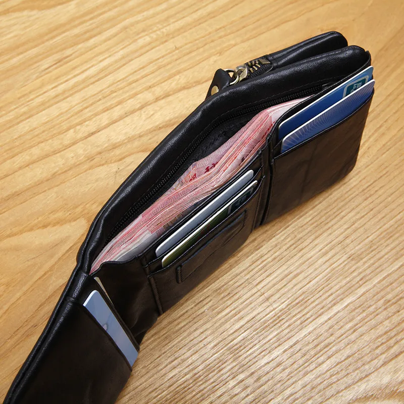 First layer cowhide mini large capacity men's women's small wallet soft natural genuine leather student short black coin purse