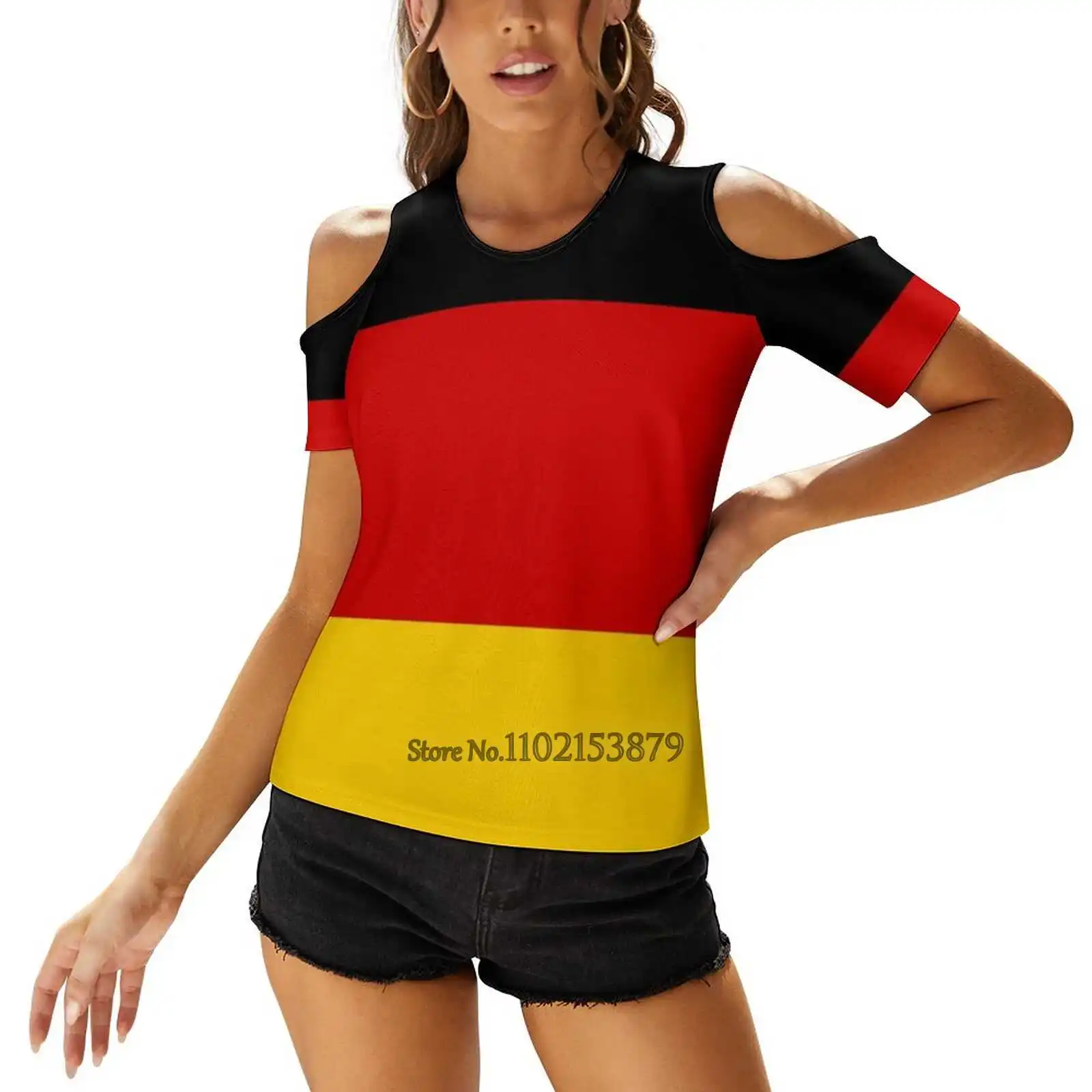 

Germany Flag Women'S Clothing V-Neck Tops Zipper Tee Ladies Casual Sexy T-Shirt Germany Deutschland Brd Bundesrepublik Dfb