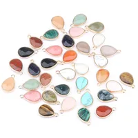 7/PCS New Wholesale Water Drop Shape Natural Stone RoseQuartz/Tiger Eyes Pendant DIY for Necklace or Jewelry Making Rhinestones