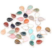 7pcs new wholesale water drop shape natural stone rosequartztiger eyes pendant diy for necklace or jewelry making rhinestones