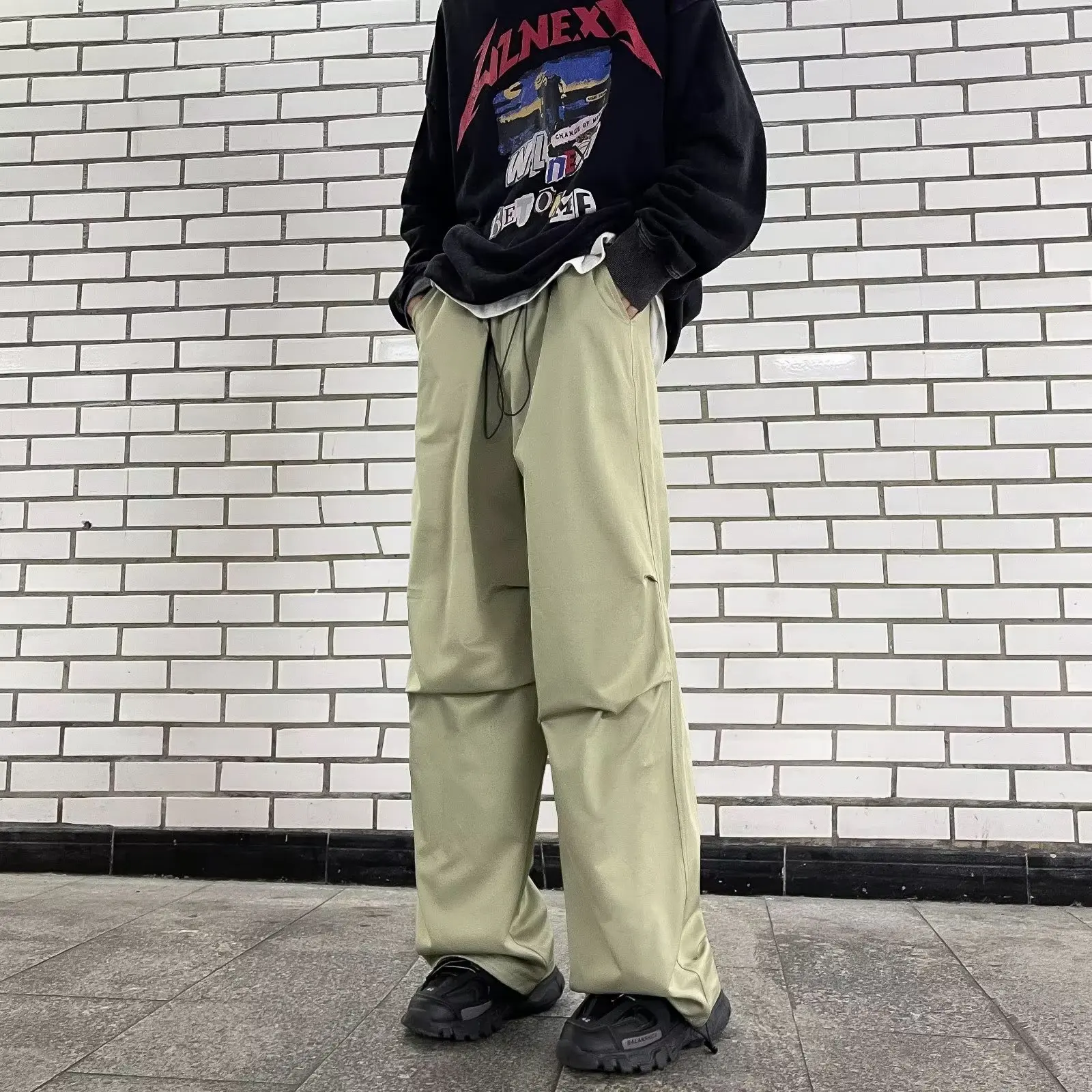 

Брюки-карго мужские с широкими штанинами, однотонные повседневные модные штаны в уличном стиле, винтажные прямые свободные штаны, большие размеры