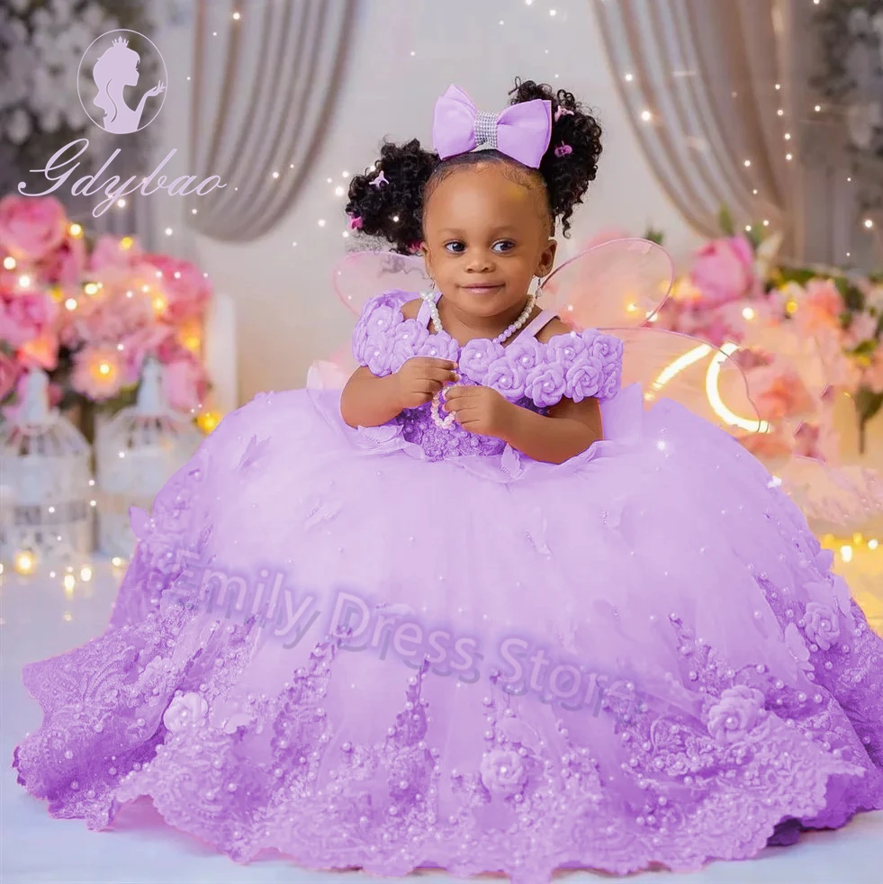 Рождественское сиреневое платье с цветочным узором для девочек на свадьбу