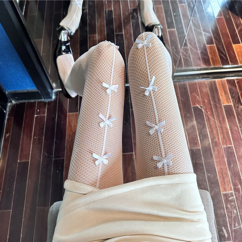 Женские колготки сексуальные кружевные сетчатые чулки женские с милым бантом JK