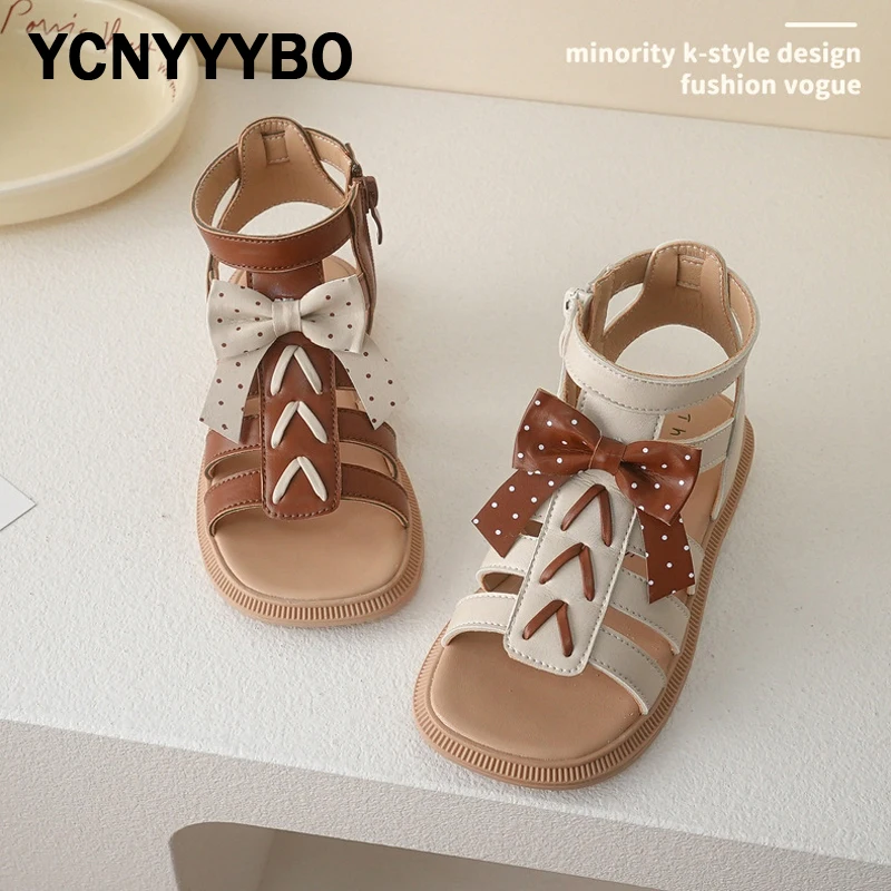 

Сандалии-гладиаторы для маленьких девочек, мягкие босоножки с бантом для принцесс, модные туфли под платье, мягкие пляжные тапочки, новинка на лето