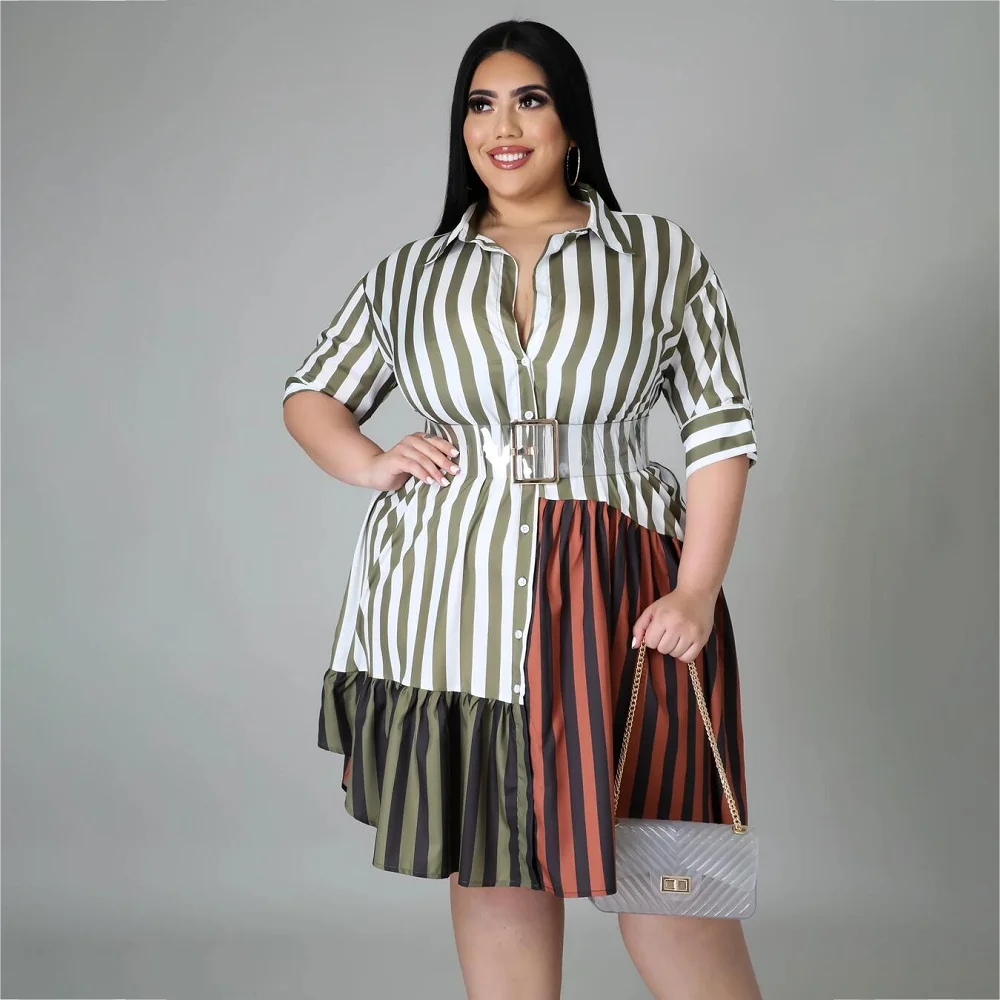 2022  Fall New Plus Size Women's Clothing Women's Commuter Versatile Personality Shirt Dress Loose Casual Knee Length Midi Skirt